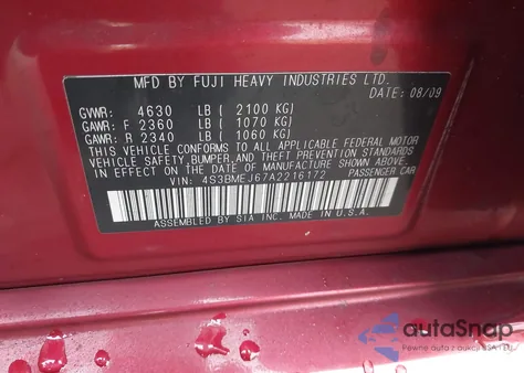 2010 Subaru Legacy 3.6R Limited из США, поврежденный, VIN 4S3BMEJ67A2216172